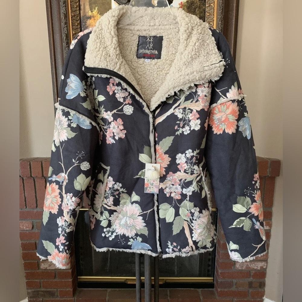Johnny Was Pete & Greta Dusk Floral Print Sherpa Coat Women’s Small New W/ Tags - Picture 2 of 12